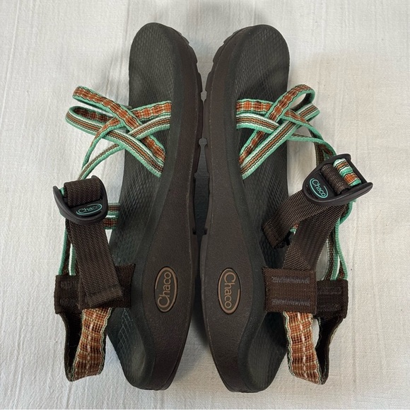 Chaco Z/Cloud X Strappy Open Toe Sandals-Orange and Teal Green-Women Size 6 - Picture 7 of 10